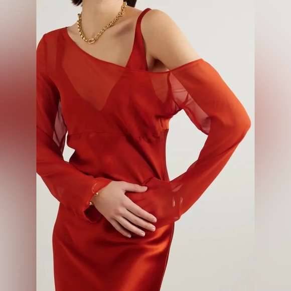 NWT Beare Park Layered Silk Satin And Georgette Maxi Dress Orange Sz AU 14 US 10 - Picture 5 of 13